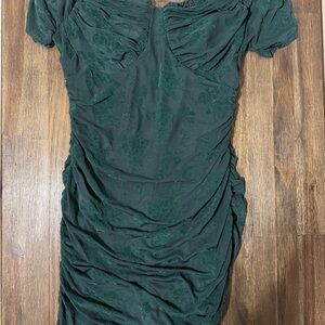 Fashion Nova Dark Green Ruched Dress